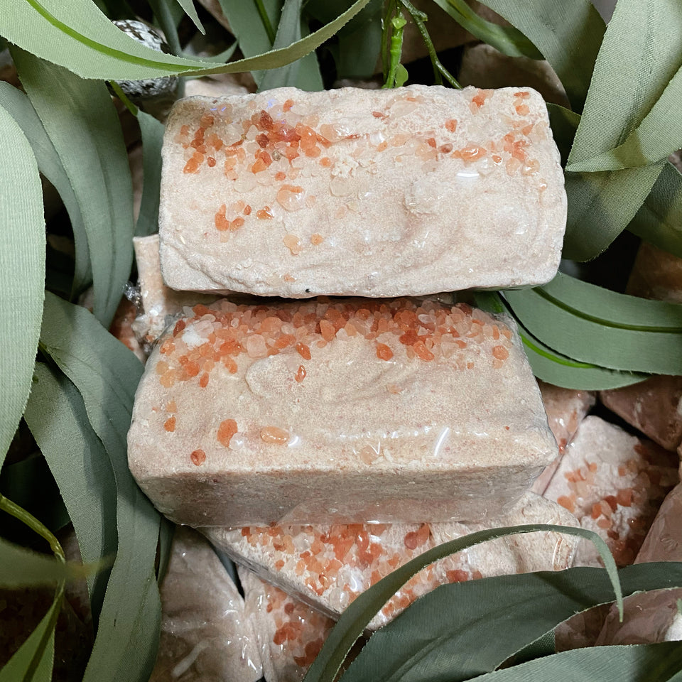 Handmade rose and Himalayan sea salt soap bar for selfcare and body care containing rose essential oil 