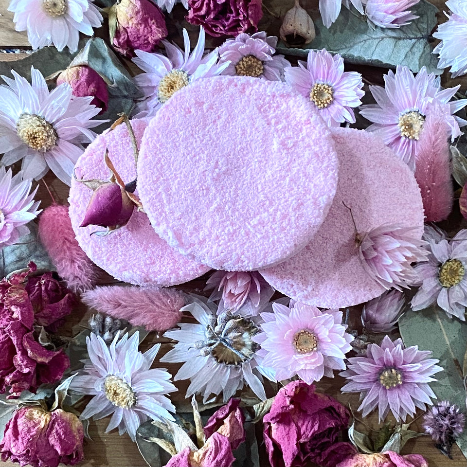 Handmade rose shower steamer for selfcare and body care containing rose essential oil 