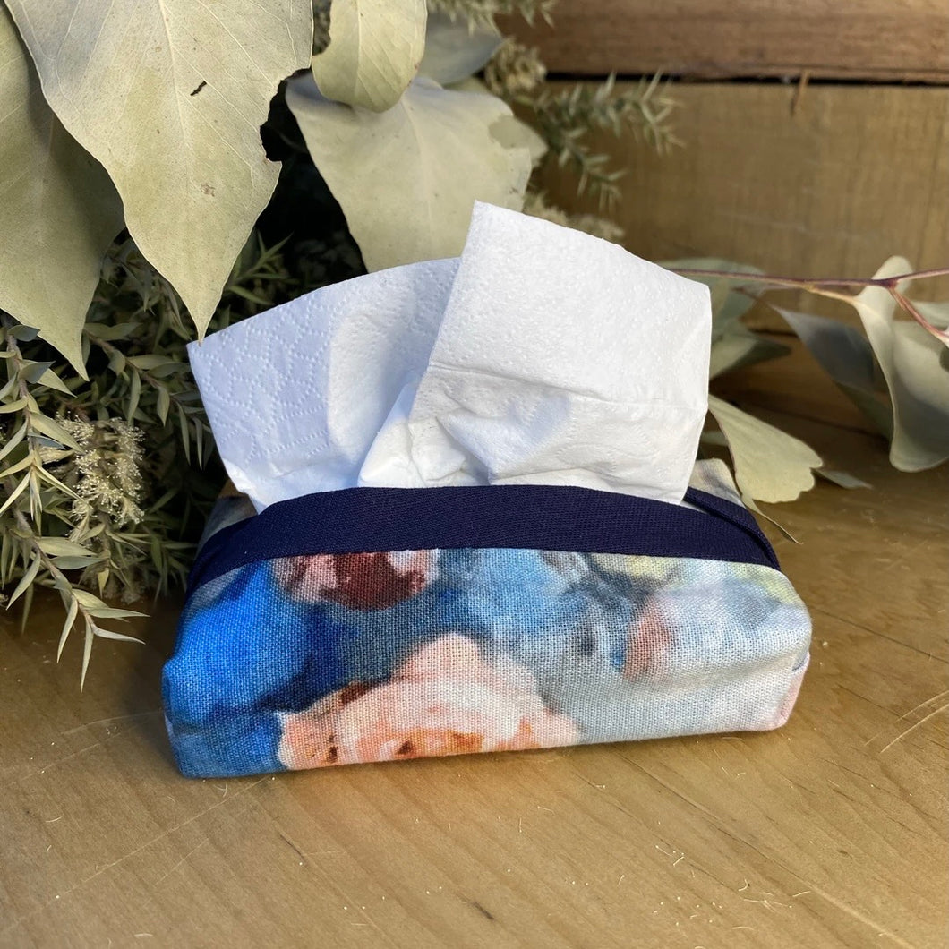 Blue water colour tissue purse